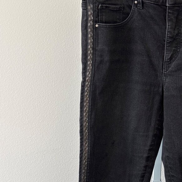 Evening Glam Ann Taylor Jeans 8 Skinny Black Sparkle Beaded Side Stripe Stretch - Picture 13 of 15